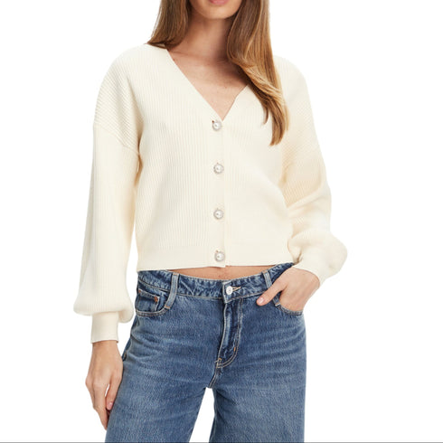 Cardigan Donna Hanna, con maniche a palloncino e bottoni gioiello